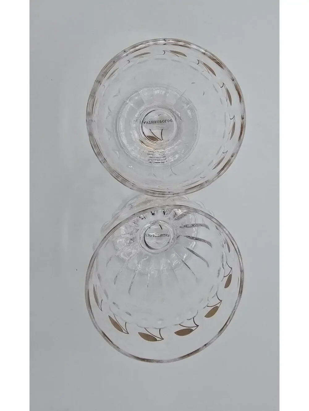 Anthropologie Clear Glass Pedestal Goblets Gold Leaf Pattern Set of 2